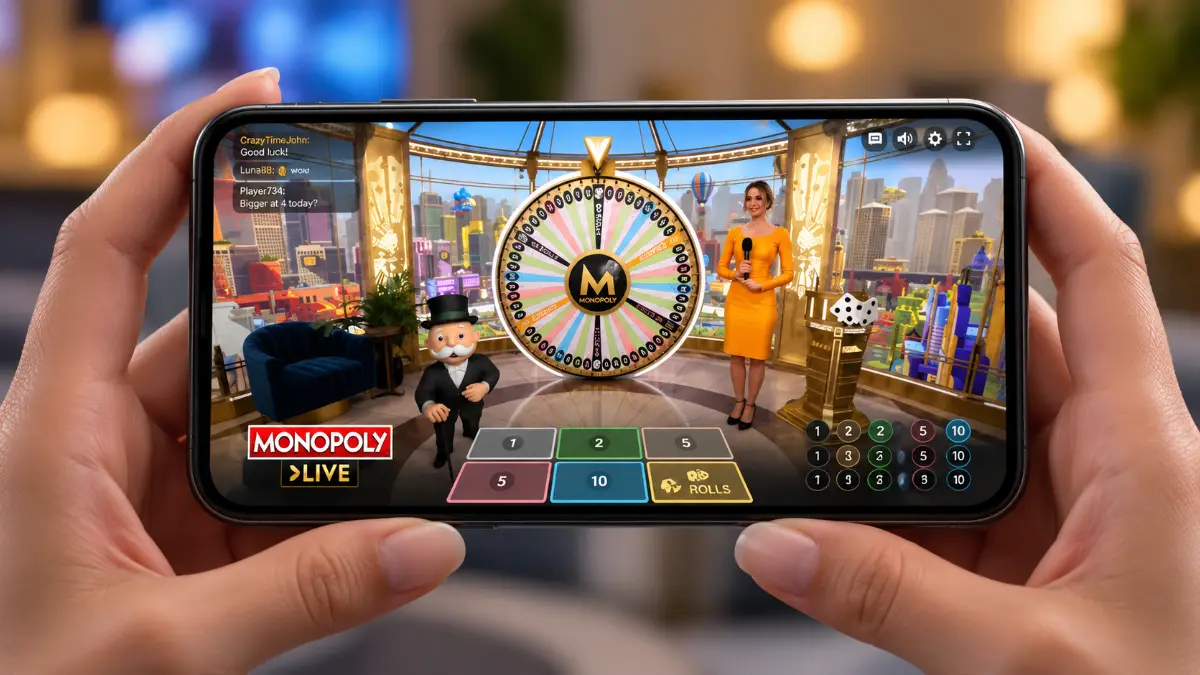 Monopoly Live على هاتف في الوضع الأفقي